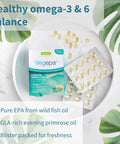 Vegepa Omega 3 Wild Fish Oil & Evening Primrose Oil Blend, 560 mg EPA Plus GLA, 60 Small Softgels