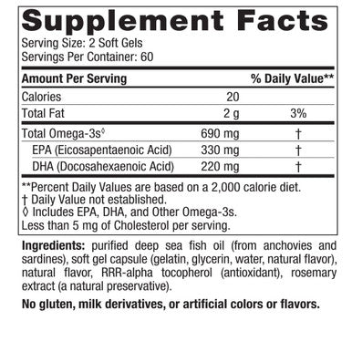 Nordic Naturals Omega-3 Purified Fish Oil - Lemon (120 Soft Gels)