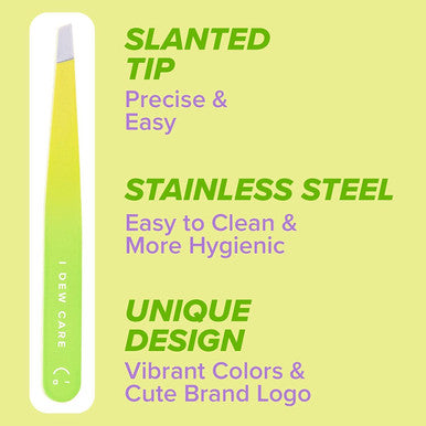 I Dew Care Tweeze The Day | Precision Slant Tip Multi-Functional Stainless Steel 3.8" Tweezers + Let S Get Sheet Faced Face Sheet Mask Pack Bundle