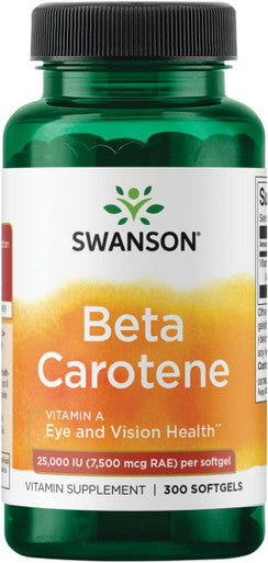 Swanson Beta-Carotene Vitamin A 25000 IU Softgels - Skin Eye and Immune System Health - Antioxidant Support - 7500 mcg (300 Softgels)