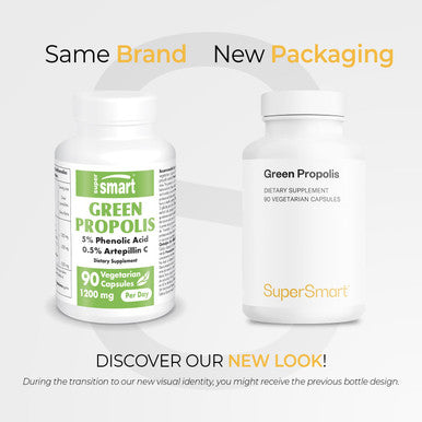 Supersmart Green Propolis 1200mg Per Serving Standardized to 5 Total Phenolic Acids 0.5 Artepillin C Immune System Booster Supplement Non GMO Gluten Free 90 Vegetarian Capsules
