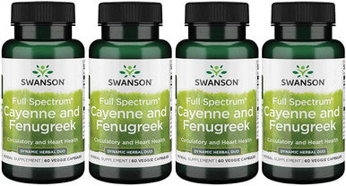 Swanson Full Spectrum Cayenne & Fenugreek 60 Veg Capsules (4 Pack)