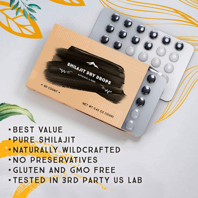 Shilajit Dry Drops - 60 Counts, 2 Month Supply, Original Siberian Shilajit, 100% Pure, Trace Minerals & Fulvic Acid