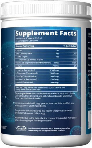 MRM Nutrition Reload BCAA+G Post-Workout Recovery| Watermelon Flavored| 9.6g Amino Acids| with CarnoSynAÃƒâ€šÃ‚Â®| Muscle Recovery| Keto Friendly| 26 Servings