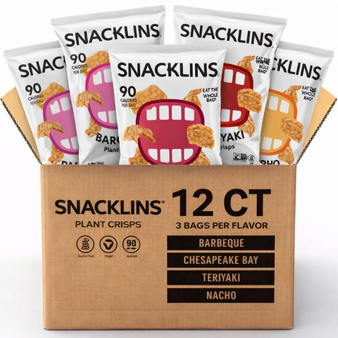 SNACKLINS Plant Based Crisps SEA SALT & VINEGAR - Gluten Free, Grain Free, 100% Kosher, Vegan Healthy Snacks, Crunchy Puffed Snack, Only 100 Calories Per Bag - .9oz (Case of 12)