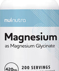 Nui Nutra Magnesium Glycinate Capsules Supplement | 420mg | 200 Capsules | Supports Heart, Sleep, Bone, Relaxation & Cardiovascular System | for Men & Women