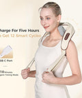 4D Deep Neck Massager, Cordless Tissue Kneading Massage With Heating Function, Shiatsu Neck And Shoulder Massage Pillow For Neck, Traps, Back And Leg Pain Relief, Gifts For Men Or Women(Onion White)