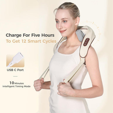 4D Deep Neck Massager, Cordless Tissue Kneading Massage With Heating Function, Shiatsu Neck And Shoulder Massage Pillow For Neck, Traps, Back And Leg Pain Relief, Gifts For Men Or Women(Onion White)