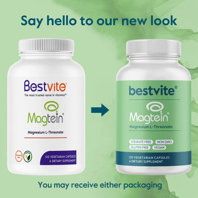 Bestvite Magtein Magnesium L-Threonate Capsules - 2000mg per Serving (120 Vegetarian Capsules) - Patented and Bioavailable Magnesium - No Stearates - No Fillers - Vegan - Non GMO - Gluten