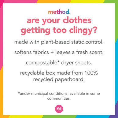 Method Dryer Sheets Ginger Mango Fabric Softener and Static Reducer Compostable and Plant-Based Laundry Essentials 80 Count (Pack of 6)