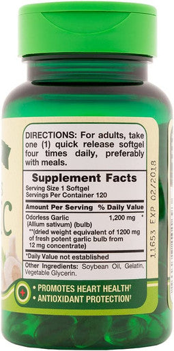 Nature's Truth Garlic 2,400 mg Odorless Supplements, 120 Count