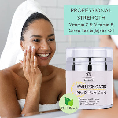 Radha Beauty Hyaluronic Moisturizer Miracle Cream for Face with Hyaluronic Acid Vitamin E Green Tea with Aloe. Night and Day Moisturizing Cream 1.7 fl oz.