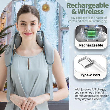 Birthday Gifts Deep Kneading Neck And Shoulder Massager With Heat - 5D Cordless Mini Shiatsu Neck Massager For Pain Relief Deep Tissue - Portable Cervical Massager At Home For Muscle Relaxation