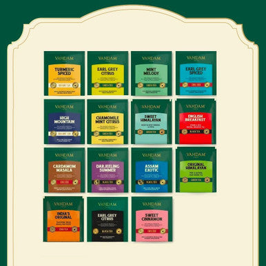 Vahdam Tea Variety Pack - 15 Pyramid Individually Wrapped Tea Bags For True Freshness & Flavour | Assorted Tea Sampler | Long Leaf Pyramid Tea Bags Variety Pack | s for Women & Men Tea Set