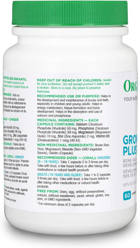 Organika Grow Plus - Aids In Healthy Bone Development For Children - 60Vcaps