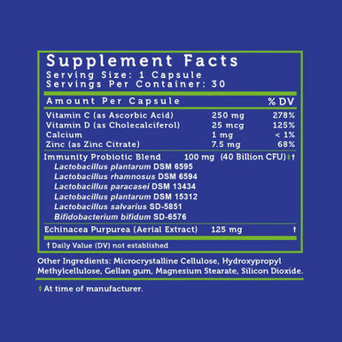 Lovebug Probiotics Immune Support Daily Probiotic For Men & Women, 40 Billion Cfu & 6 Strains, Includes Vitamin C, Zinc & Echinacea, 30 Capsules, Vegan & Non-Gmo