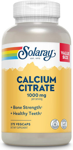 Solaray Calcium Citrate 1000Mg - Chelated Calcium Supplement - Supports Bone Strength And Healthy Teeth - Easy To Digest - 60-Day , Vegan - 68 Servings, 275 Vegcaps
