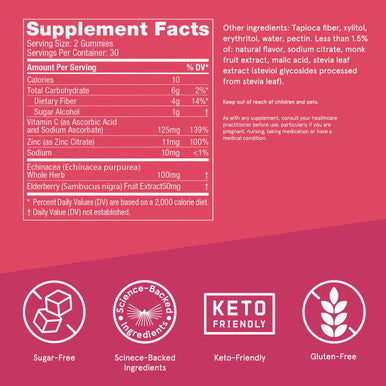 Bulletproof Sugar-Free Raspberry Elderberry Immune Gummies, 60 Count, Keto Supplement For Immune Support And Wellness