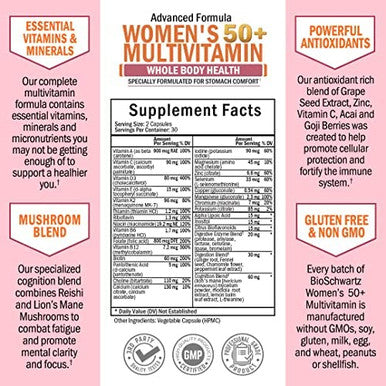 Daily Multivitamin for Women 50 Over Memory Support Supplement Promotes Stress Reduction Healthy Immune Response Supports Healthy Heart Function Designed for Stomach Comfort