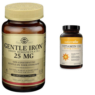 Solgar Gentle Iron - Ideal For Sensitive Stomachsred Blood Cell Supplement & Naturewise Vitamin D3 2000Iu (50 Mcg) Healthy Muscle Function And Immune Support Non-Gmo