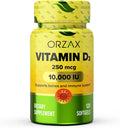 Orzax Vitamin D3 10000 Iu (250 Mcg) - 1 Year Supply For Strong Muscle Function & Immune Support - Mood Supplement For Wellness (120 Softgel)