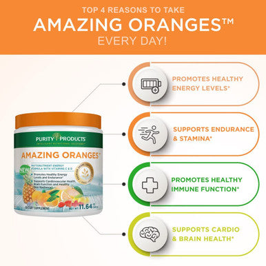 Amazing Oranges Powder by Purity Products Power Packed with Vitamin C Vitamin D Calcium Magnesium Potassium Fiber Electrolytes and Bio Flavonoids 30 Day Supply
