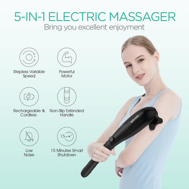Back Massager Handheld For Muscles Relaxation, Percussion Massager For Pain Relief Deep Tissue,Variable Intensity With 5 Multi-Functional Heads For Neck, Shoulder, Legs Mh560, Black
