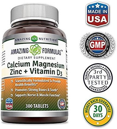 Amazing Formulas Calcium Magnesium Zinc + D3 Supplement 150 Tablets Non-Gmo Gluten- Made In Usa