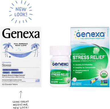Genexa Stress for Adults | Anxiety Relief & Fatigue Remedy | Soothing Natural Vanilla & Lavender Flavor | Gluten & Non-GMO | Homeopathic Remedy Made Clean | 60 Chewable Tablets