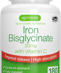 High Absorption Chelated Iron Bisglycinate 20Mg With Vitamin C, Gentle Formula, Clean Label & Targeted Release, One Daily, Vegan, 180 Tablets, By Igennus