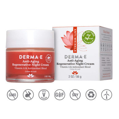 DERMA E Anti-Aging Regenerative Night Cream Firming Astaxanthin Moisturizer for Face Lightweight Overnight Anti-Wrinkle Cream with Jojoba Oil and Vitamin E, 2 oz