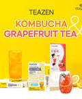 Teazen 5 Flavor 50 stick Variety Pack Kombucha Lemon Berry Citrus Peach flavor (7.05oz 40 Sticks) & Pink Grapefruit Hibiscus and Green Tea Powdered Drink Mix (1.76oz 10 Sticks)