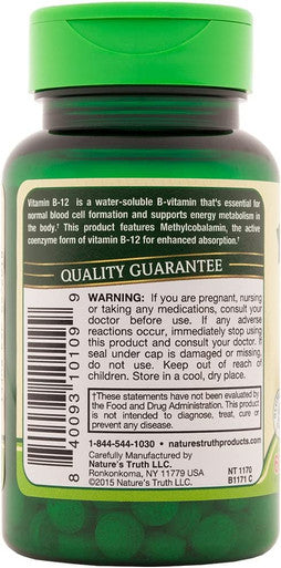 Nature's Truth Sublingual Methylcobalamin B-12 5000mcg Tabs, Berry 60 ea (Pack of 3)
