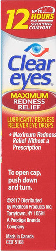 Clear Eyes Maximum Redness Relief Eye Drops | Relieves Drying, Burning & Irritations | 0.5 Ounce per Box | 6 Boxes Total