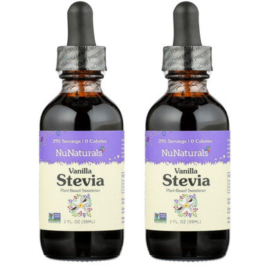 Nunaturals Liquid Vanilla Stevia Sugar- Sweetener Plant-Based Sugar Substitute Zero Calorie 2oz (2-Pack)