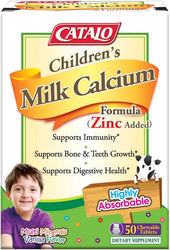 CATALO Childrens Milk Calcium Formula Zinc Added Promote Bone Growth and Teeth Development with Milk Calcium and Zinc 50 Chewable Tablets