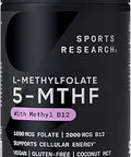 Sports Researcha' Methyl Folate + B121000 Mcg LMethylfolate and 2000 Mcg Methylcobalamin For Cellular Energy Support Vegan B12 W/Coconut Mct Oil NonGmo Gluten 90 Veggie Softgels