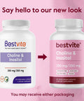 Bestvite Choline Inositol 500mg (120 Vegetarian Capsules) - No Stearates - No Fillers - No Dicalcium Phosphate - Vegan - Non GMO - Gluten