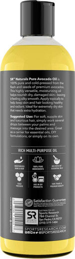 Sports Research Pure Avocado Oil For Hair, Skin, Aromatherapy, Massage & More 100% Natural And Non-Gmo Project Verified (16Oz)