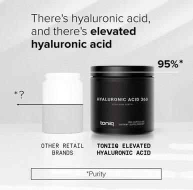 Ultra High Purity Hyaluronic Acid Capsules - 95%+ Highly Purified and Highly Bioavailable - 275mg Formula - Non-GMO Fermentation - High Strength with Vitamin C - 360 Capsules