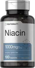 Niacin Vitamin B3 1000mg | 100 Capsules | with Flushing | Non-GMO, and Gluten Free Supplement | by Horbaach