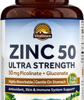 Vitalitown Chelated Zinc 50 mg Zinc Picolinate & Gluconate Well-Absorbed Immune System Healthy Skin & Development Vegan NO Gluten Non-GMO