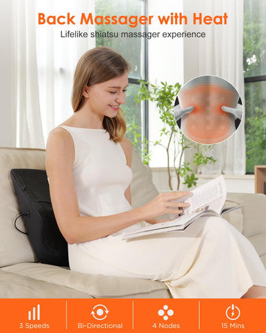 Back Massager With Heat, Shiatsu Neck & Back Massager Pillow For Pain Relief, 3D Kneading Massage Cushion For Back, Neck, Shoulder, Leg Relaxation, Ideal For Mom Dad Women Men.