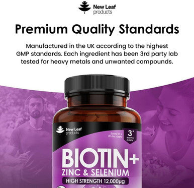 Biotin Hair Growth Vitamins 12,000Mcg D-Biotin Tablets Enriched With Zinc & Selenium Vegan Hair Skin & Nails Vitamins For Women And Men High Strength Hair Vitamins 6 Months Supply Uk Made - Leaf
