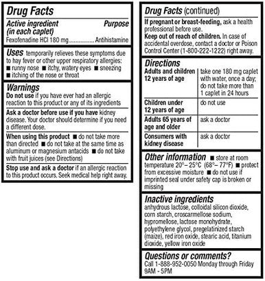 HealthA2Z Fexofenadine HCl 180mg 24-Hour Allergy Relief