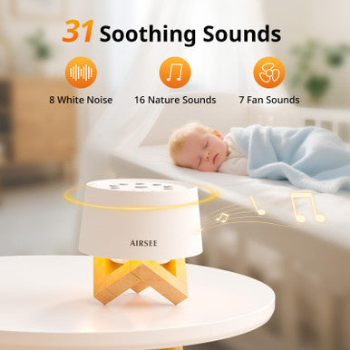 Airsee White Noise Sound Machine For Baby Adults 31 Soothing Sounds 2000Mah Battery 4-Level Night Light Sound Machine Timer & Memory Function 32 Volume Levels Sleep Machines For Home Office Travel