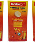 Redoxon Vitamin C Tablets | Orange Flavor, Effervescent Double Action Supplement of Vitamin C and Zinc for Immune System Support, Healthier Lifestyle, and More Energy; 3-Pack of 20 Tablets