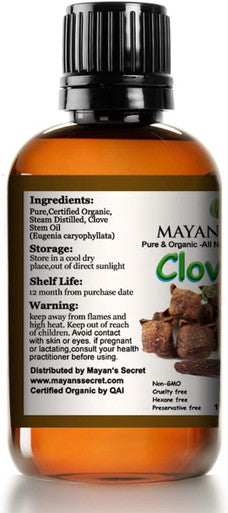 Mayan's Secret USDA Certified Organic Pure Clove Stem Essential Oil - Pure and Natural, Therapeutic Grade Large 1oz Bottle - Perfect for Aromatherapy, Relaxation, Skin Therapy & More