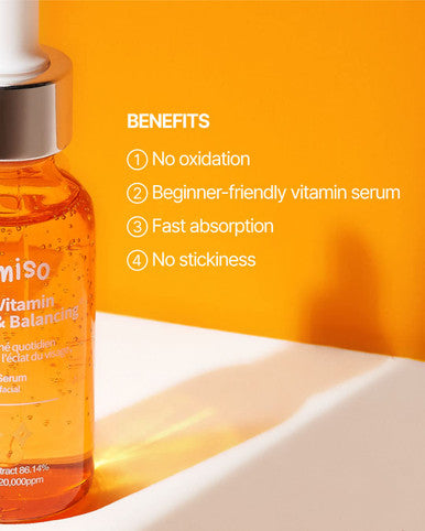 JUMISO All Day Vitamin Serum Brightening Balancing Facial Serum Vitamin C A B D E Serum with Vitamin Korean Skincare Skin brightening soothing Vegan serum Vitamin tree extract 86.14 Niacinamide 20000ppm1.01 fl oz serum