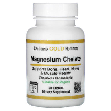 California Gold Nutrition Magnesium Chelate, 210 Mg, 90 Tablets (105 Mg Per Tablet)